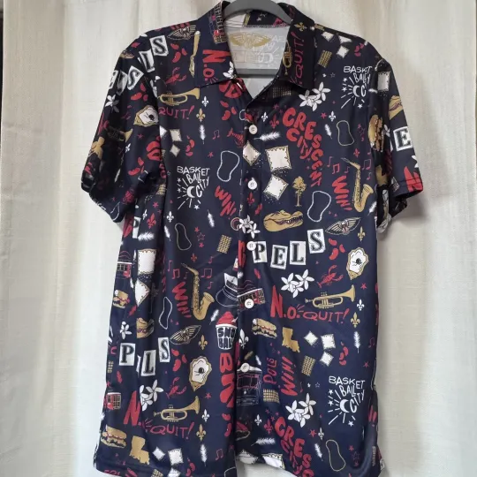 Discover New Orleans Pelicans Hawaiian Button All Over Print Shirt Mens Medium NBA