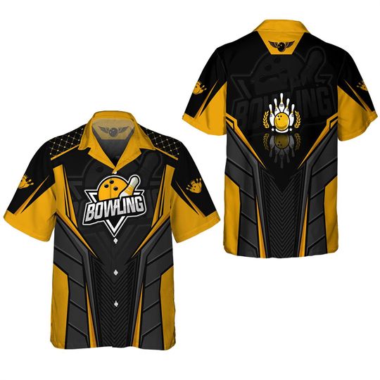 Discover Bowling Team Hawaiian Shirts For Men Clothes Fashion Ball Sport Club Jersey Casual Short Sleeve Lapel Blouse Button Blouses Tops