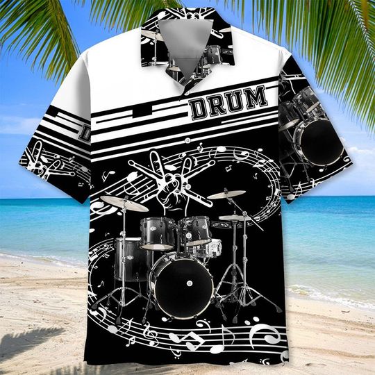 Discover Men's Hawaiian Shirt Summer Drum Printed Short Sleeved Shirts Lapel Button Band Team Uniform Men Street Clothing Fashion Blouse