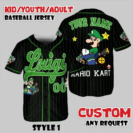 Custom Luigi Baseball Jersey, Super Mario Kart Shirt