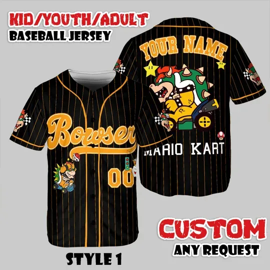 Custom Bowser Baseball Jersey, Game Villain Shirt