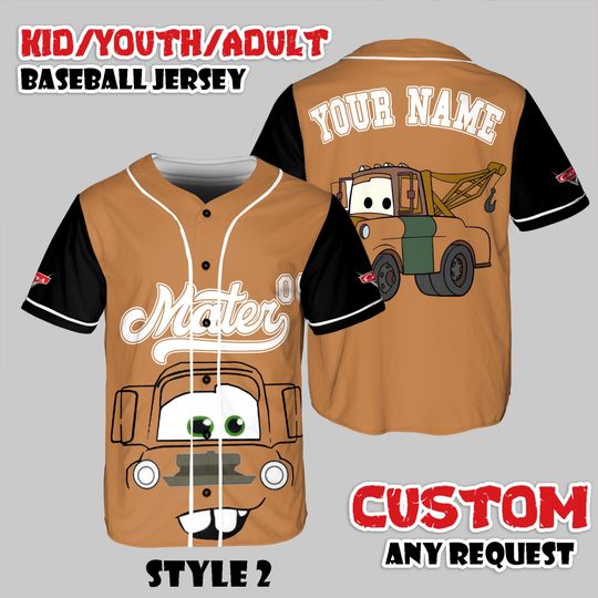 Discover Personalized Disney Tow Mater Pixar Cars Baseball Jersey, Custom Family Jersey Outfit