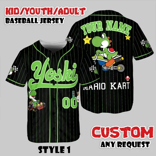 Custom Yoshi Baseball Jersey, Nintendo Game Shirt