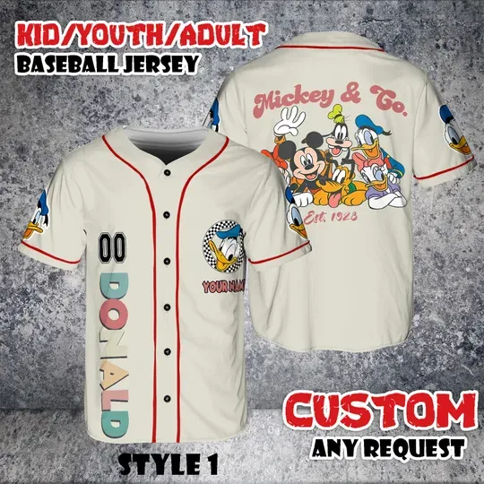 Discover Custom Donald Duck Baseball Jersey, Mickey & Co 1928 Shirt, Disney Cartoon For Kids Adult