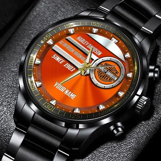 Discover Personalized Harley Racing Davidsonn Motor Men Black Stainless Steel Watch Gift