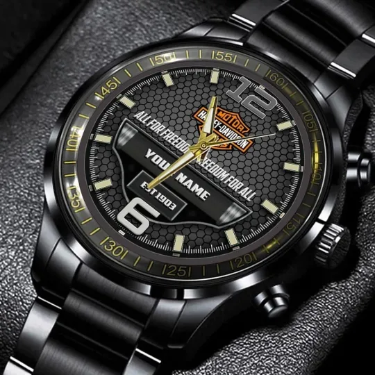 Discover Personalized Harley Racing Davidsonn Motor Men Black Stainless Steel Watch Gift