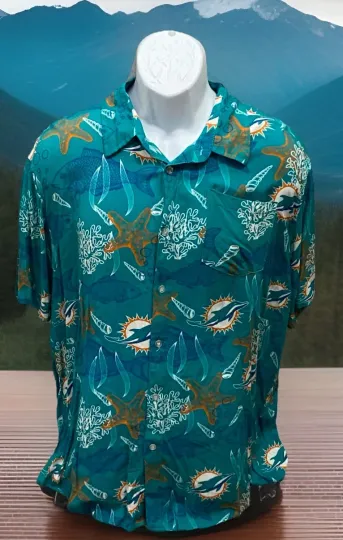 Discover Miami Dolphins Hawaiian Shirt Size XL Button Down Short Sleeve football Team Apparel