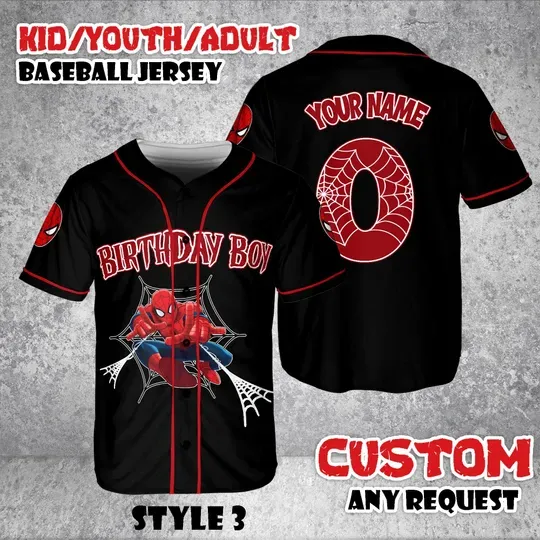Discover Custom Spidey Birthday Boy Baseball Jersey, Personalized Spider Man Team Shirt, Gamer Fan Gift