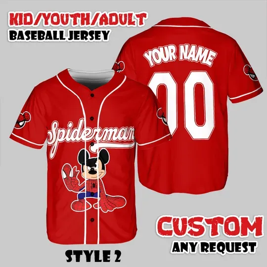 Discover Custom Mickey Spider Baseball Jersey, Personalized Team Shirt Kids Youth Adult Sports Fan Gift