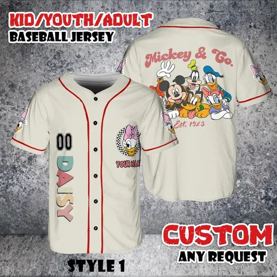 Discover Custom Daisy Duck Baseball Jersey, Mickey & Co 1928 Shirt, Disney Cartoon For Kids Adult