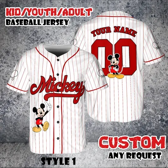 Discover Personalize Disney Mickey Mouse Baseball Jersey, Custom Disneyland Jersey, Family Vacation Matching Outfit