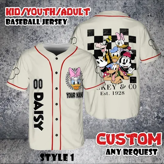 Discover Custom Daisy Duck Baseball Jersey, Mickey & Co 1928 Shirt, Disney Cartoon For Kids Adult