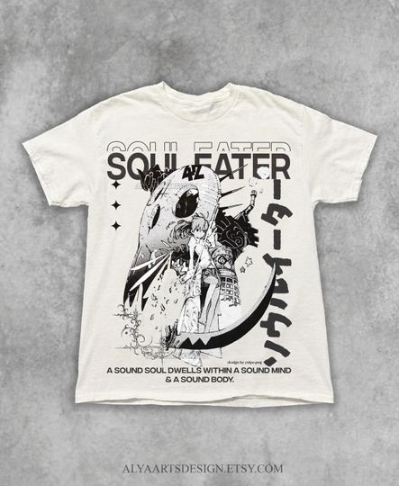 Discover Soul Eater Inspired Anime Tee, Vintage Unisex Heavy Cotton Tee, Gift for Fans, Goth Shirt, Y2K Style