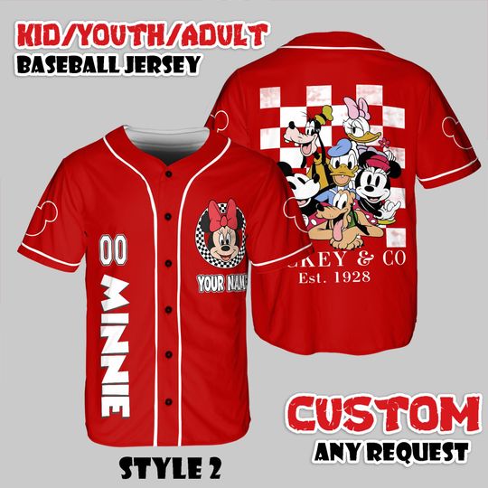 Discover Custom Minnie Mouse Baseball Jersey, Mickey & Co 1928 Shirt, Disney Cartoon For Kids Adult