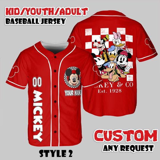 Discover Custom Mickey Mouse Baseball Jersey, Mickey & Co 1928 Shirt, Disney Cartoon For Kids Adult