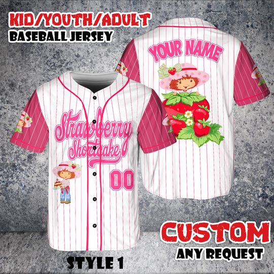 Custom Strawberry Shortcake Baseball Jersey, Personalized Name & Number Gift For Kids Youth Adult