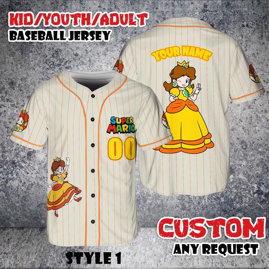 Discover Personalized Daisy Princess Baseball Jersey, Custom Name Shirt, Retro Anime Girl Gift For Her