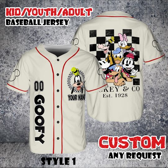 Discover Custom Goofy Dog Baseball Jersey, Mickey & Co 1928 Shirt, Disney Cartoon For Kids Adult