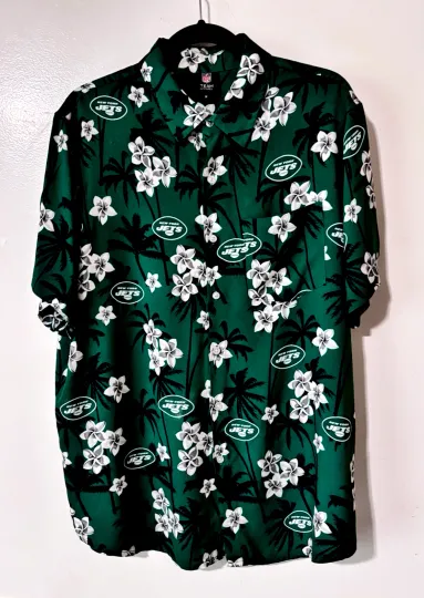 Discover New York Jets football Team Apparel Tropical Hawaiian Shirt Floral Button Up Mens M