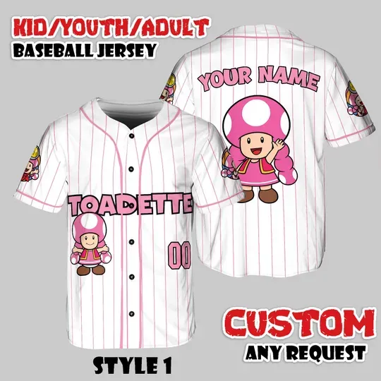 Discover Custom Toadette Baseball Jersey, Nintendo Game Shirt