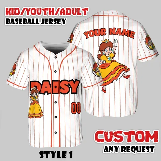 Discover Personalized Daisy Princess Baseball Jersey, Custom Name Shirt, Retro Anime Girl Gift For Her