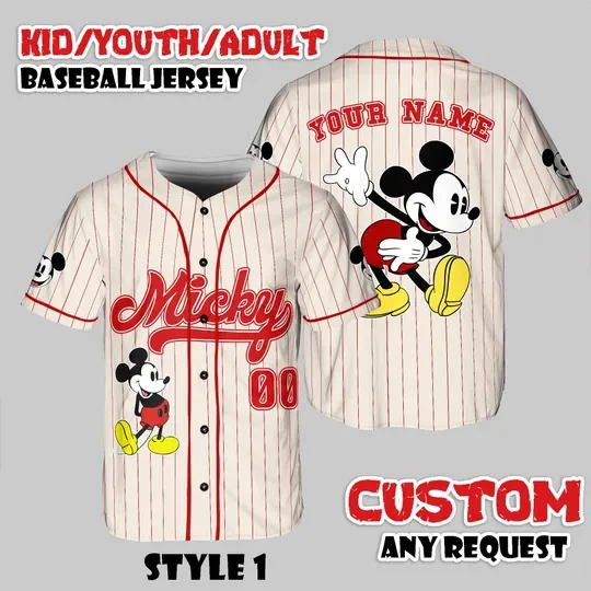 Discover Custom Mickey Baseball Jersey, Disney Mouse Baseball Fan Lover Gift, Family Vacation Matching Outfit
