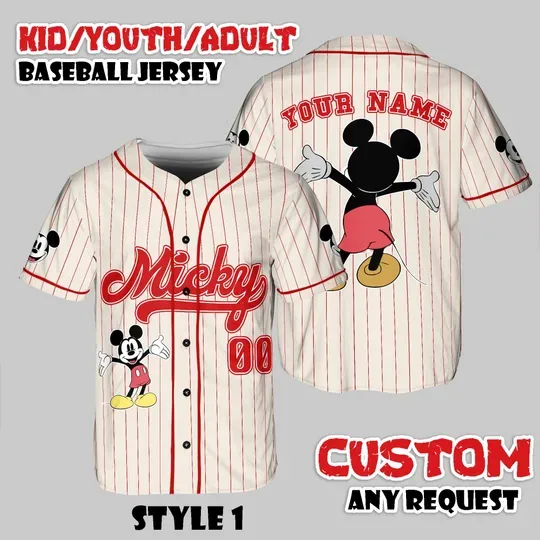 Discover Custom Mickey Baseball Jersey, Disney Mouse Baseball Fan Lover Gift, Family Vacation Matching Outfit