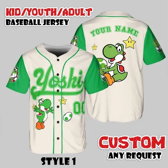 Custom Yoshi Baseball Jersey, Nintendo Fan Shirt