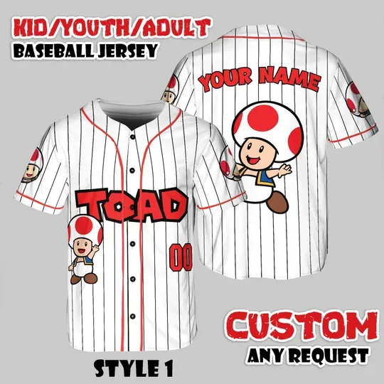 Discover Custom Toad Mushroom Baseball Jersey, Nintendo Fan Apparel