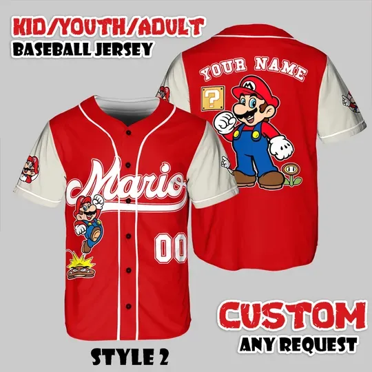 Custom Super Mario Baseball Jersey, Funny Gamer Tee