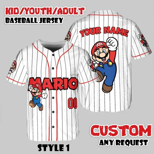 Discover Custom Super Mario Baseball Jersey, Funny Video Game Shirt