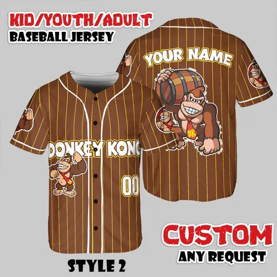 Custom Donkey Kong Baseball Jersey, Nintendo Fan Apparel