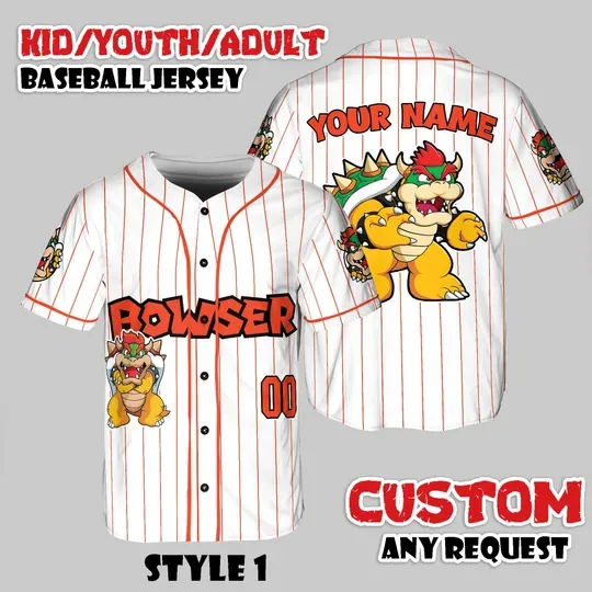 Custom Bowser Baseball Jersey, Game Villain Shirt