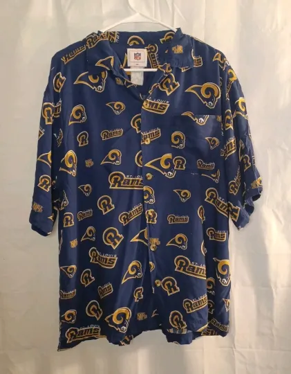 Discover football Team Apparel ST. Louis Rams Button Up Hawaiian Shirt Men’s Size Large