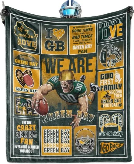Discover Green Bay Football Throw Blanket 50x60" Triple Woven