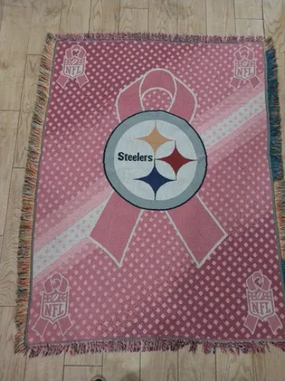 Discover Pittsburgh Steeler breast cancer Crucial catch woven tapestry throw Pink