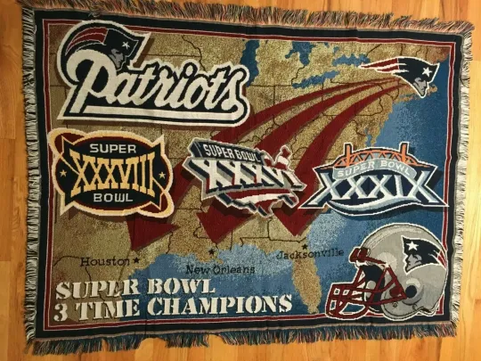 Super Bowl 3 Time Champions New England Patriots 44x60 Woven Tapestry Blanket