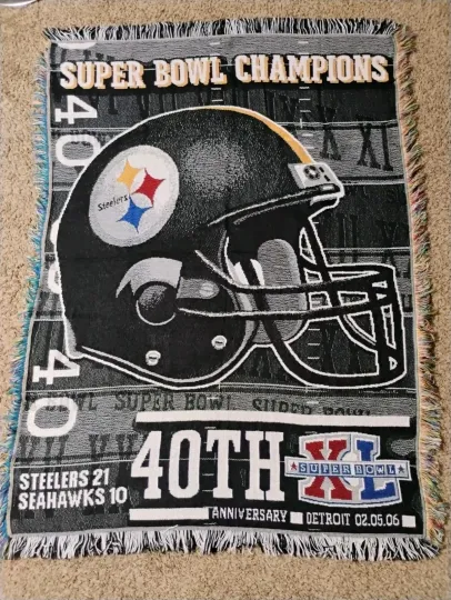 Pittsburgh Steeler Super Bowl Champions Triple Woven Tapestry Throw/Blanket EUC