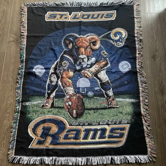St Louis Rams Tapestry football Throw Blanket Woven Fringe Wall Hang 48 x 60 USA Made