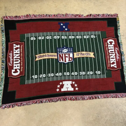 Discover Vintage 90s Campbells Chunky Soup football Football Promo Woven Tapestry Blanket