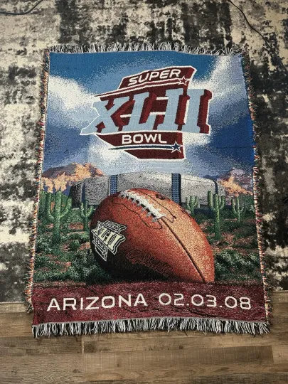 Super Bowl XLII New England Patriots NY Giants Woven Tapestry Throw Blanket 2008