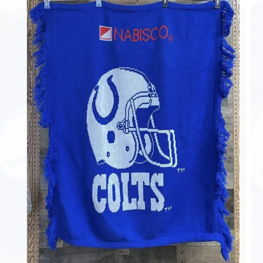 Discover Indianapolis Colts football Football Nabisco Blue Woven Throw Blanket 53 X 38 Vintage