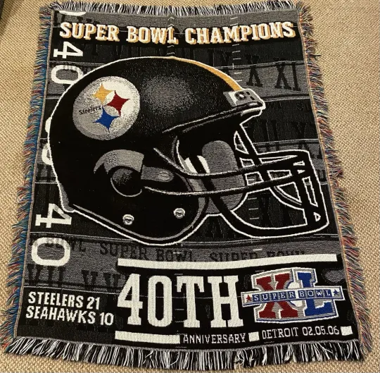 Pittsburgh Steeler Super Bowl Champions Triple Woven Tapestry Throw/Blanket EUC