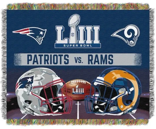 New England Patriots Vs. Rams~Woven Tapestry Throw Blanket 48"x60"