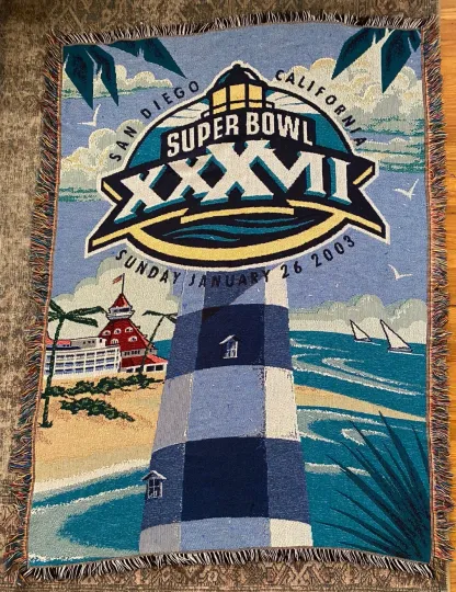 Vintage 2003 San Diego Host City Super Bowl Woven Throw Blanket 60x42 football
