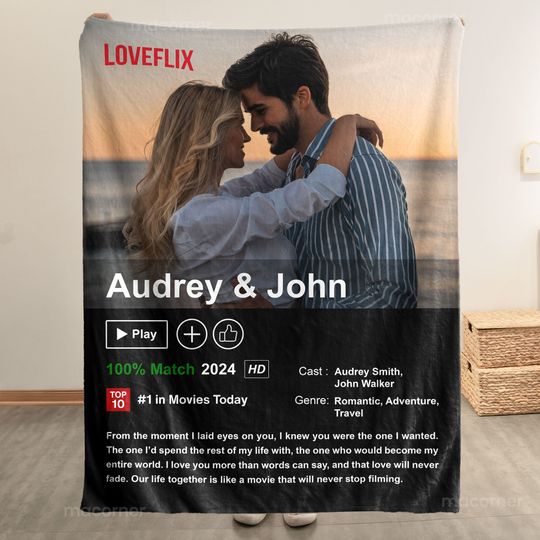 Discover Custom Couples Loveflix Movie Poster - Personalized Photo Blanket