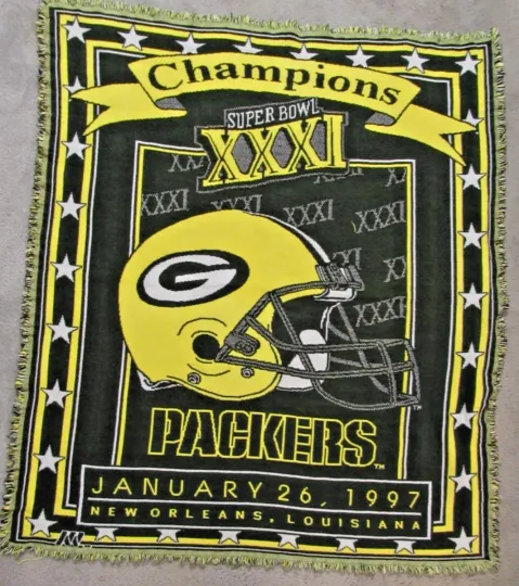 VTG Green Bay Packers 1997 Super Bowl XXXI Champion Tapestry Throw Blanket