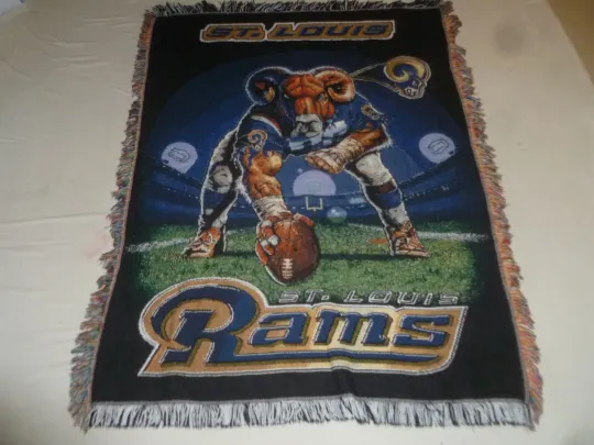 ST LOUIS RAMS AFGHAN BLANKET THROW  FOOTBALL TAPESTRY NORTHWEST football FRINGED >>