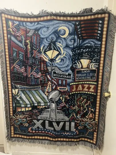 Super Bowl XLVII Multicolor Tapestry Woven Blanket New Orleans 2013 Mardi Gras