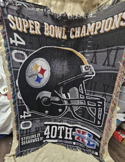 Pittsburgh Steeler Super Bowl XL 40th Anniversary Champions Woven Throw Blanket